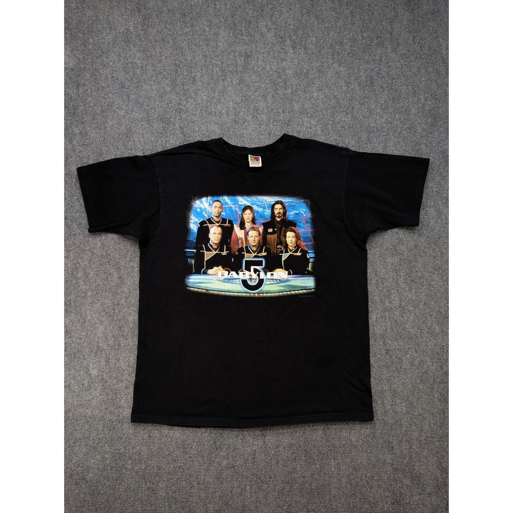 Vintage Babylon 5 T Shirt‎ Warner Bros 1998 Sci-Fi XL Black Menswear 90s Y2K